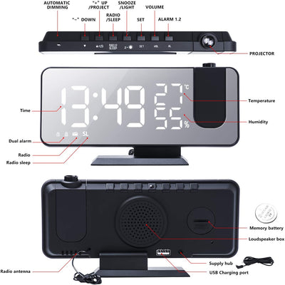 LED Projection Digital Alarm Clock Phone Charger - Shades Electronics