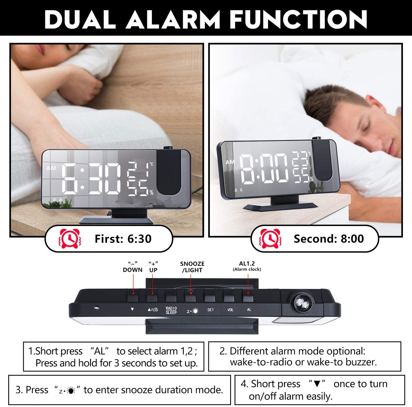 LED Projection Digital Alarm Clock Phone Charger - Shades Electronics