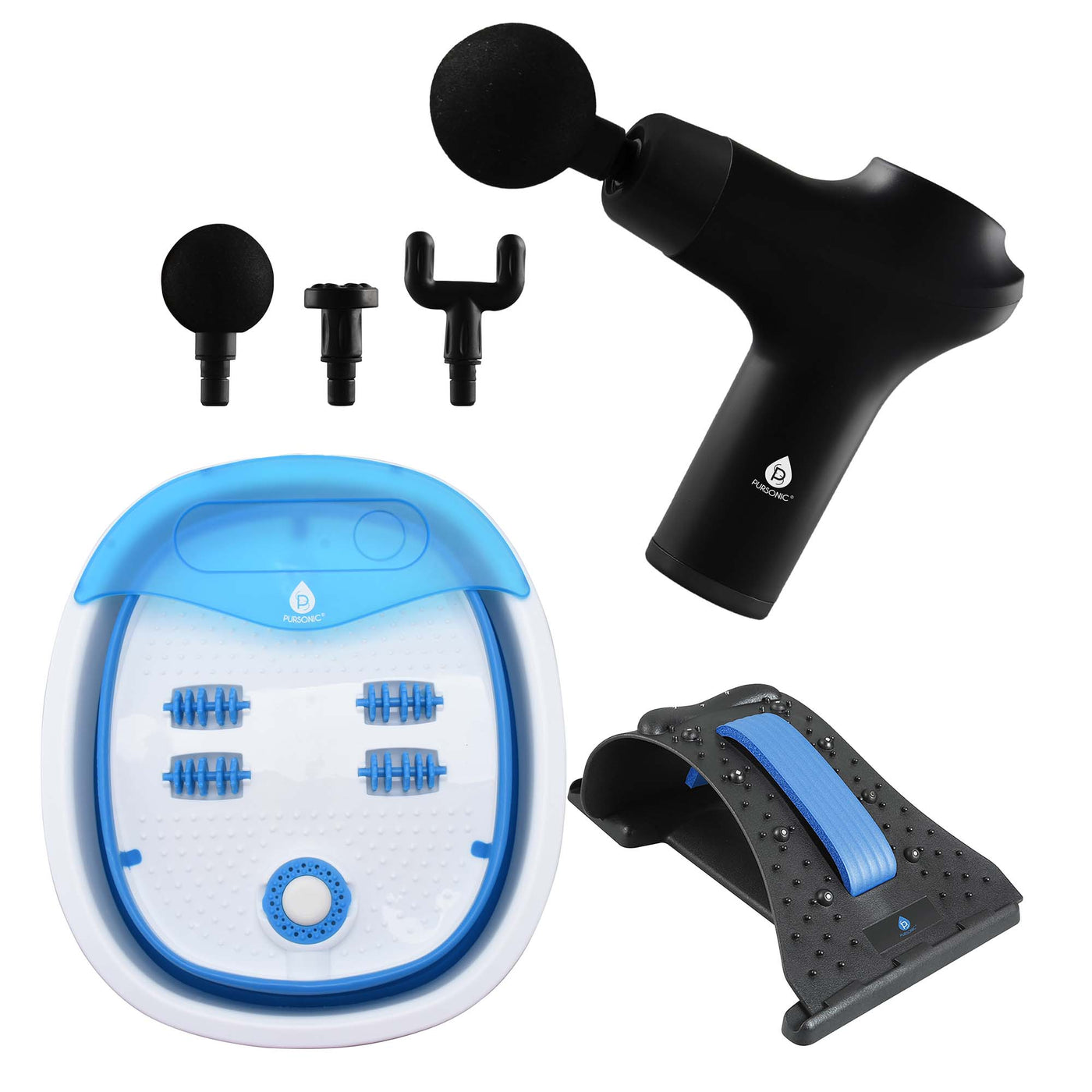 Head-to-Toe Relaxation Bundle: Massage Gun, Neck & Shoulder Stretcher, Foot Massager - Shades Electronics
