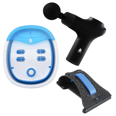 Head-to-Toe Relaxation Bundle: Massage Gun, Neck & Shoulder Stretcher, Foot Massager - Shades Electronics