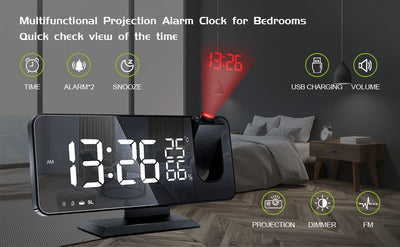 LED Projection Digital Alarm Clock Phone Charger - Shades Electronics